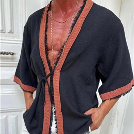پیراهن کیمونو پارچه کنفی جلو باز