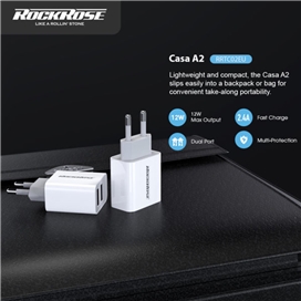 آداپتور شارژر دو پورت راک رز | RockRose Casa A2 Dual Port 12W 2.4A Power Adapter