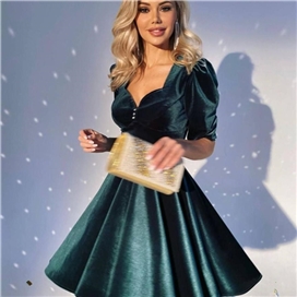 پیراهن مجلسی مخمل دامن چین زنانه ترک