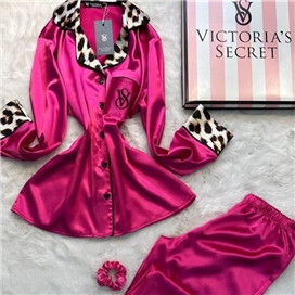 ست لباس خواب ساتن حاشیه پلنگی زنانه ترک ویکتوریا سکرت Victoria’s Secret
