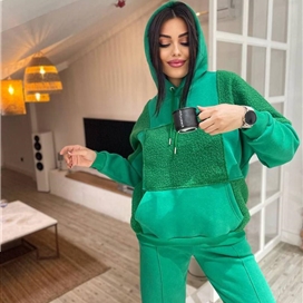 ست هودی و شلوار طرح چهارخونه زنانه اورجینال ترک