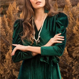 پیراهن مجلسی مخمل آستین پف زنانه ترک