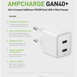 شارژر دیواری فست شارژ 40 وات انرژیا Energea AMPCHARG GaN40 Plus