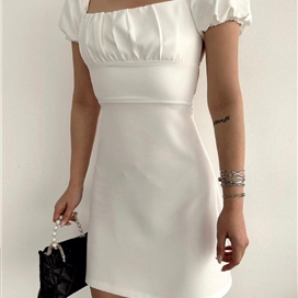 پیراهن آستین پفی یقه باز زنانه