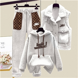 ست 3 تکه زنانه هودی، شلوار و پافر لویی ویتون LV