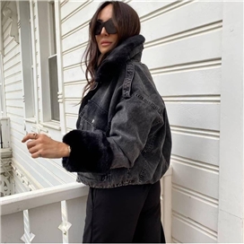 کت جین خزدار زنانه ترک