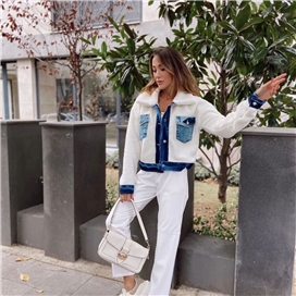 کت ترکیبی تدی و جین زنانه ترک