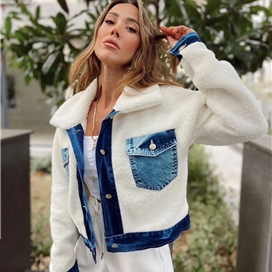 کت ترکیبی تدی و جین زنانه ترک