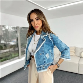 کت جین لبه ریش دار زنانه ترک