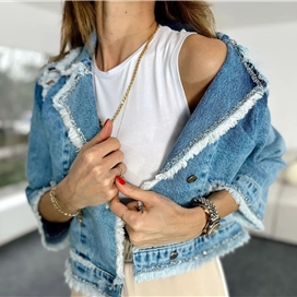 کت جین لبه ریش دار زنانه ترک